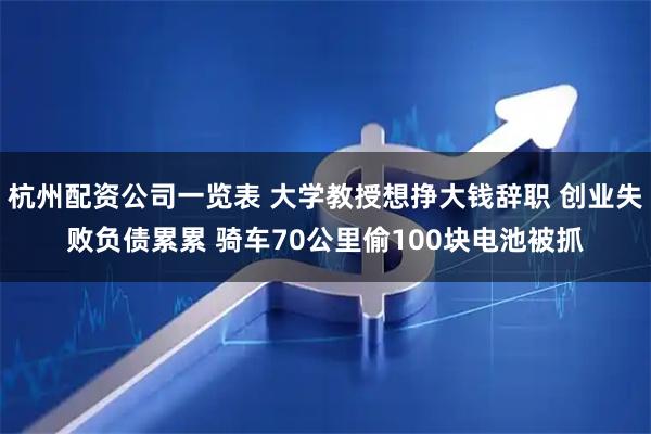 杭州配资公司一览表 大学教授想挣大钱辞职 创业失败负债累累 骑车70公里偷100块电池被抓